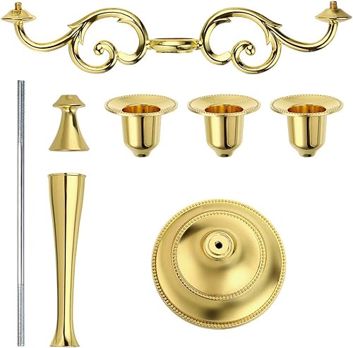 Miniatura 3 de OwnMy Candelabro de metal de 3 brazos, soporte de vela elegante para boda, mesa de comedor, fiesta de Navidad, decoración del hogar (tono dorado)