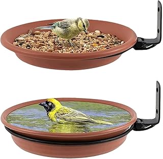 2 Packs Hanging Bird Bath Plastic Fence Bird Feeder Bird Water Feeder Wall Mounted Outdoor Large Bird Feeder with Wall Mount for Attracting Wild Birds Garden Decoration Set