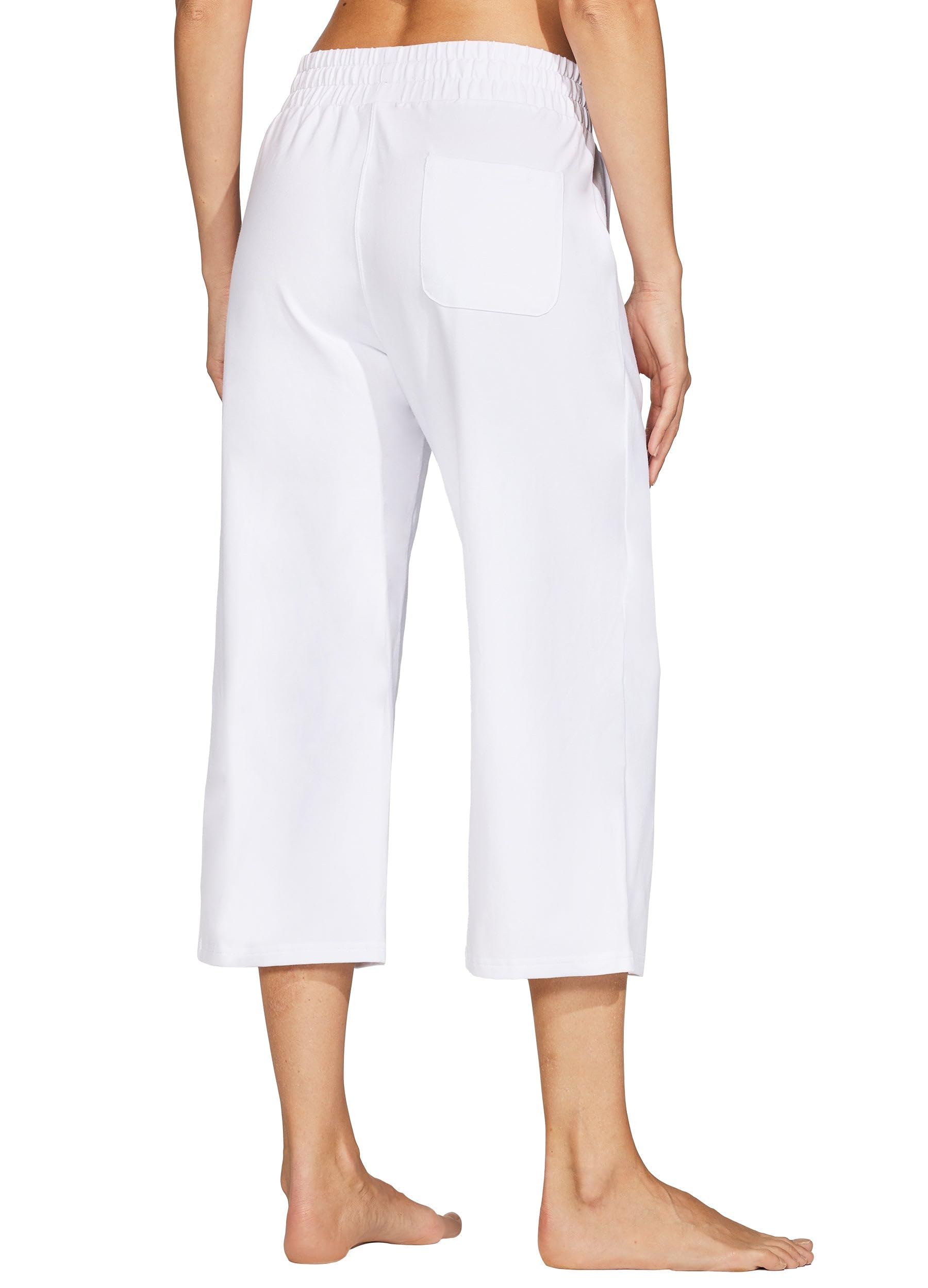 Willit Pantalones Capri de algodón para Mujer, Pantalones Capri Casuales de Pierna Ancha con Bolsillos, 20 Pulgadas, Blanco, Large