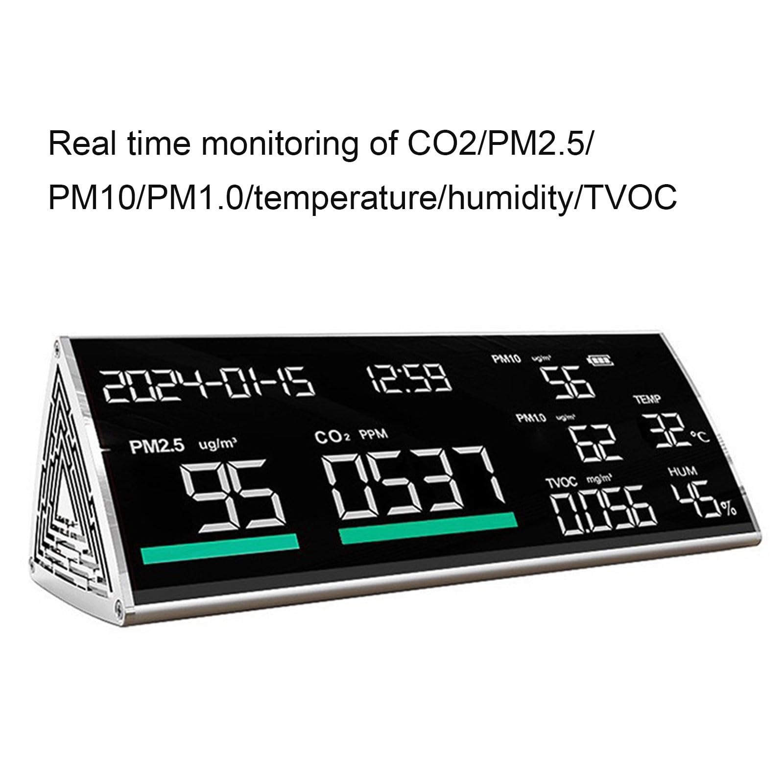 FTVOGUE Monitor de Calidad del Aire Interior, Detector de CO2 con Sensor NDIR para PM2 5 PM10 PM1 0 TVOC Temperatura Humedad Probador de Aire Doméstico Portátil con Batería de 5000 MAh (BLACK)