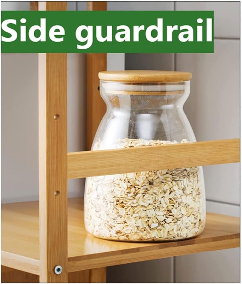 5-Tier Kitchen Baker's Rack with Storage Cabinet Bamboo Microwave Oven Rack Storage Corner Shelf for Home Kitchen Organizer Kitchen Utensils Tableware Storage Stand