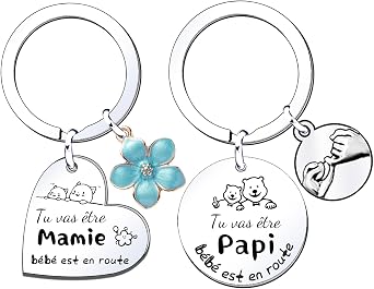 Gift announcement pregnancy grandpa and granny keychain 2 pieces key rings gifts Christmas gift future grandparent grandpa announcement pregnancy original grandparent grandmother grandpa birth surprise 3, silver, L