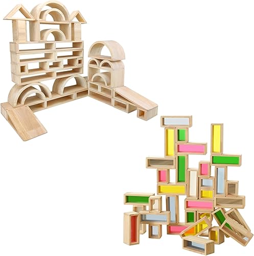 Paquete de 29 bloques de madera de gran tamaño y 36 piezas grandes de bloques de construcción de arcoíris, bloques de construcción y apilamiento