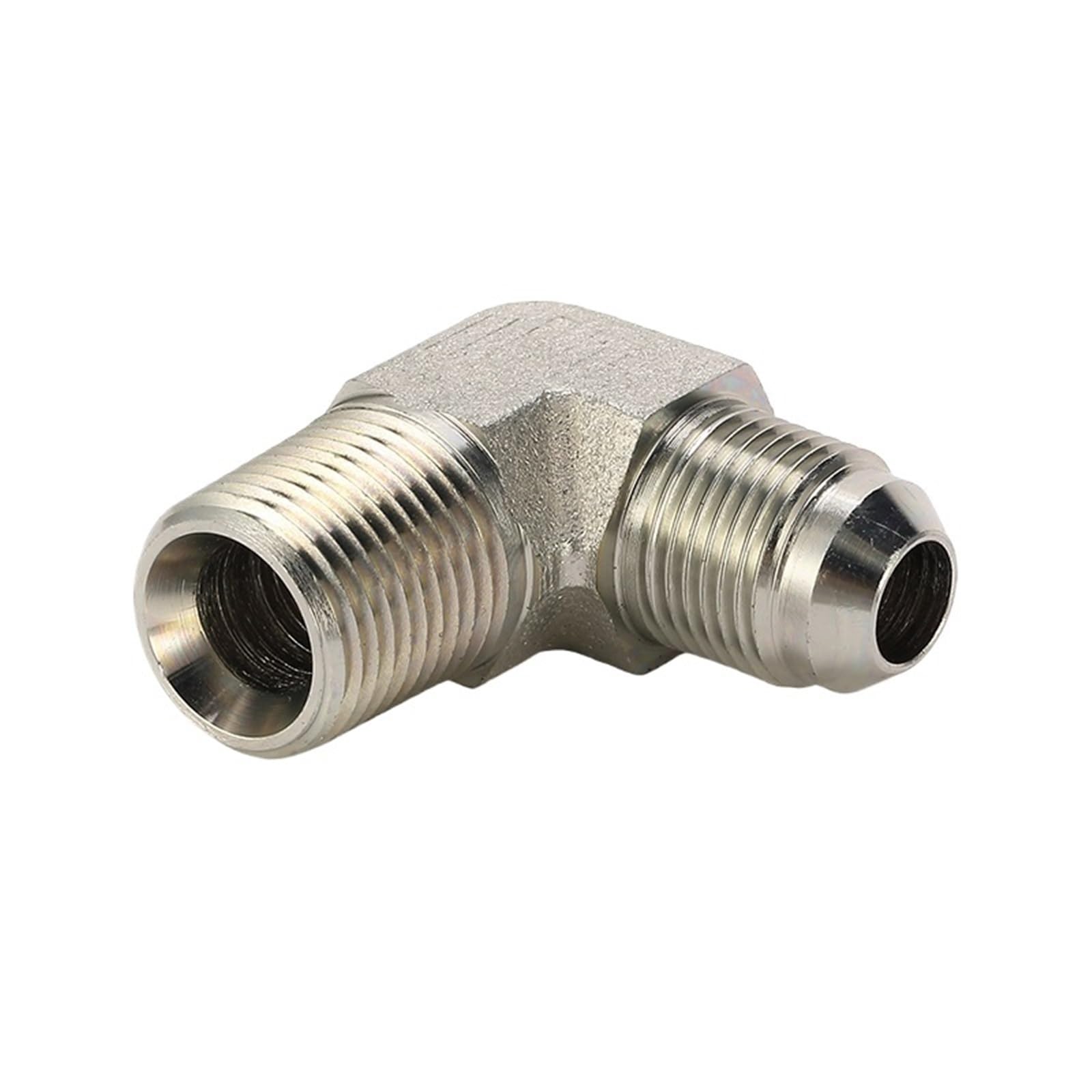 Codo JIC macho 1JN9-04 con cono de 74 grados en acero resistente para alta presión
