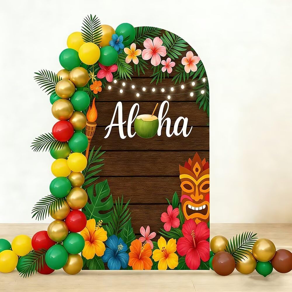 Aloha Arch Backdrop Cover,6FT Tropical Hawaiian Stretchy Spandex Arched Cover for Summer Aloha Luau Birthday Party Decoration