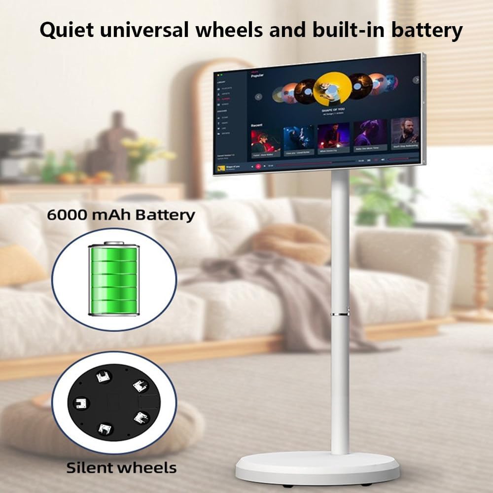 21.5Inch Portable Smart TV with Touchscreen Display,4+64gb,1920 X 1080p, Android OS,witn Camera+Remote Control+Swivel Wheels,Up to 4h,Wi-Fi Connection
