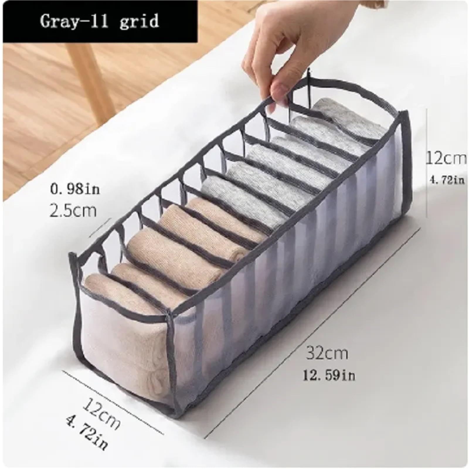 MRKU Boîte de Rangement pour sous-vêtements, Chaussettes et Soutiens-Gorge, compartimentée, Pliable, en Nylon Respirant, idéale pour la Maison ou Les dortoirs.
