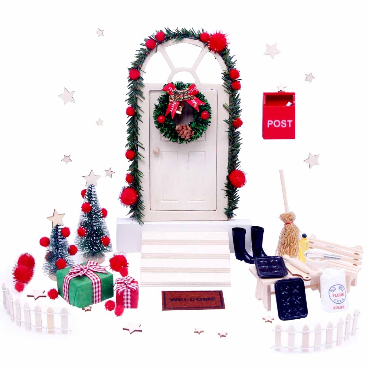 XQMMGOGnome Door Set Including Miniature Gnome Accessories, Baking Set, Christmas Gnome Door Set, Christmas Decoration, Elf Door, for Christmas, DIY Gift for Children