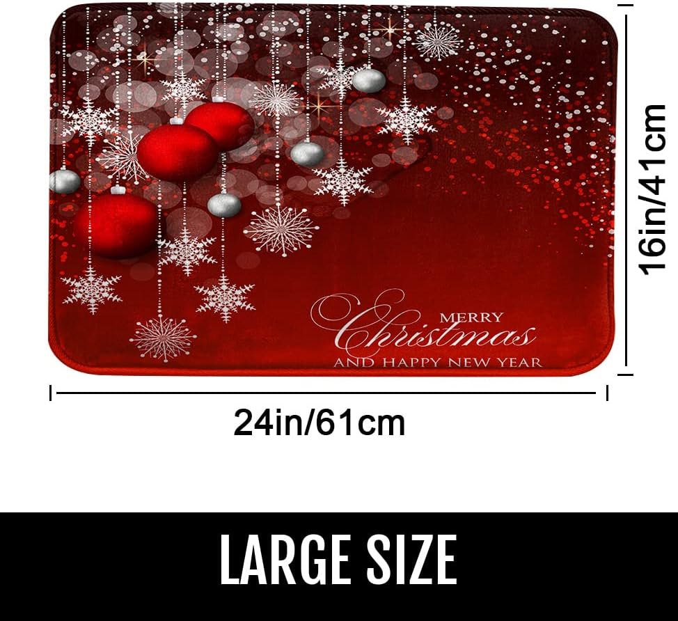 Miniatura 3 de Britimes Tapetes de baño de bolas de Navidad con copos de nieve plateados para baño, alfombras de baño antideslizantes, cubierta lavable roja,