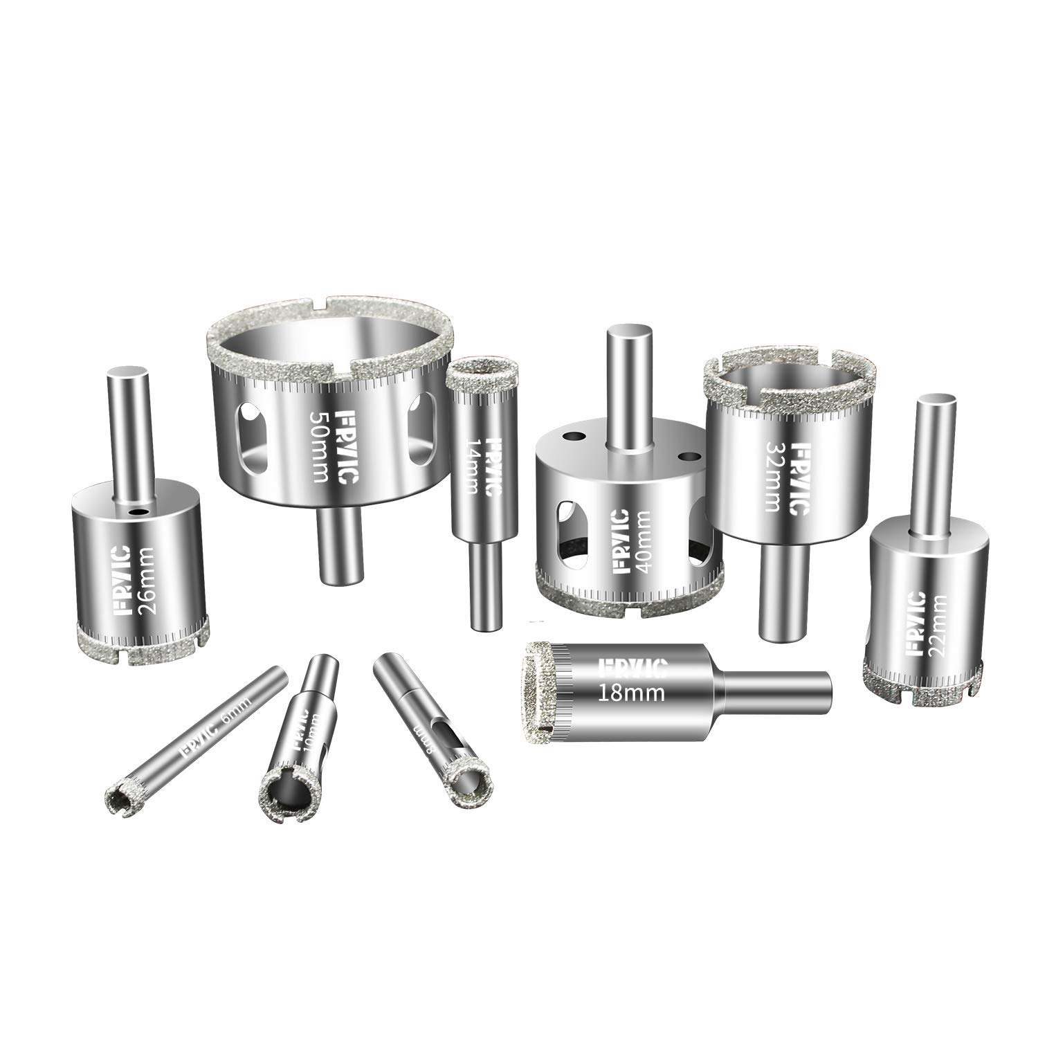 Fryic 10 Pcs TCT Tungsten Carbide Hole Saws Cutter Kits 9/16, 5/8, 3/4, 7/8,