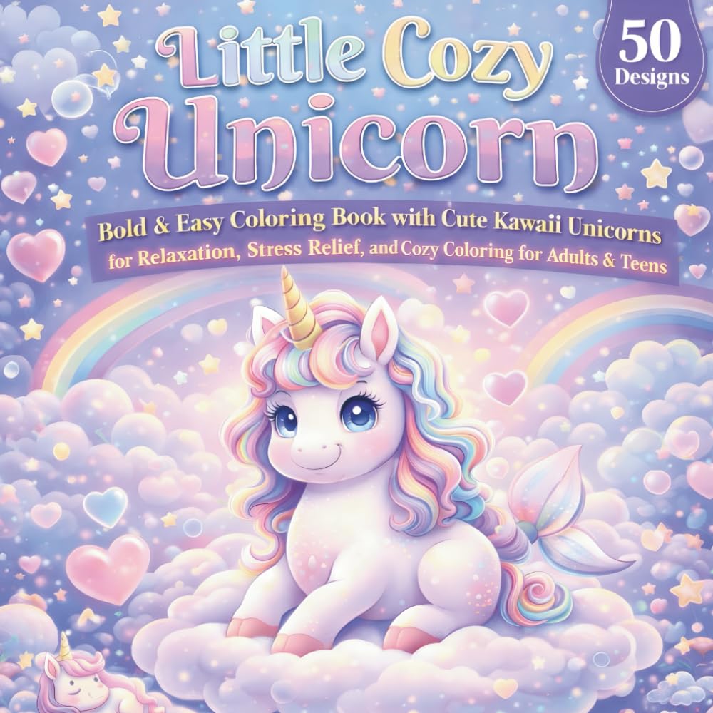 Little Cozy Unicorn: Bold & Easy Coloring Book with Cute Kawaii Unicorns for Relaxation, Stress Relief, and Cozy Coloring for Adults & Teens