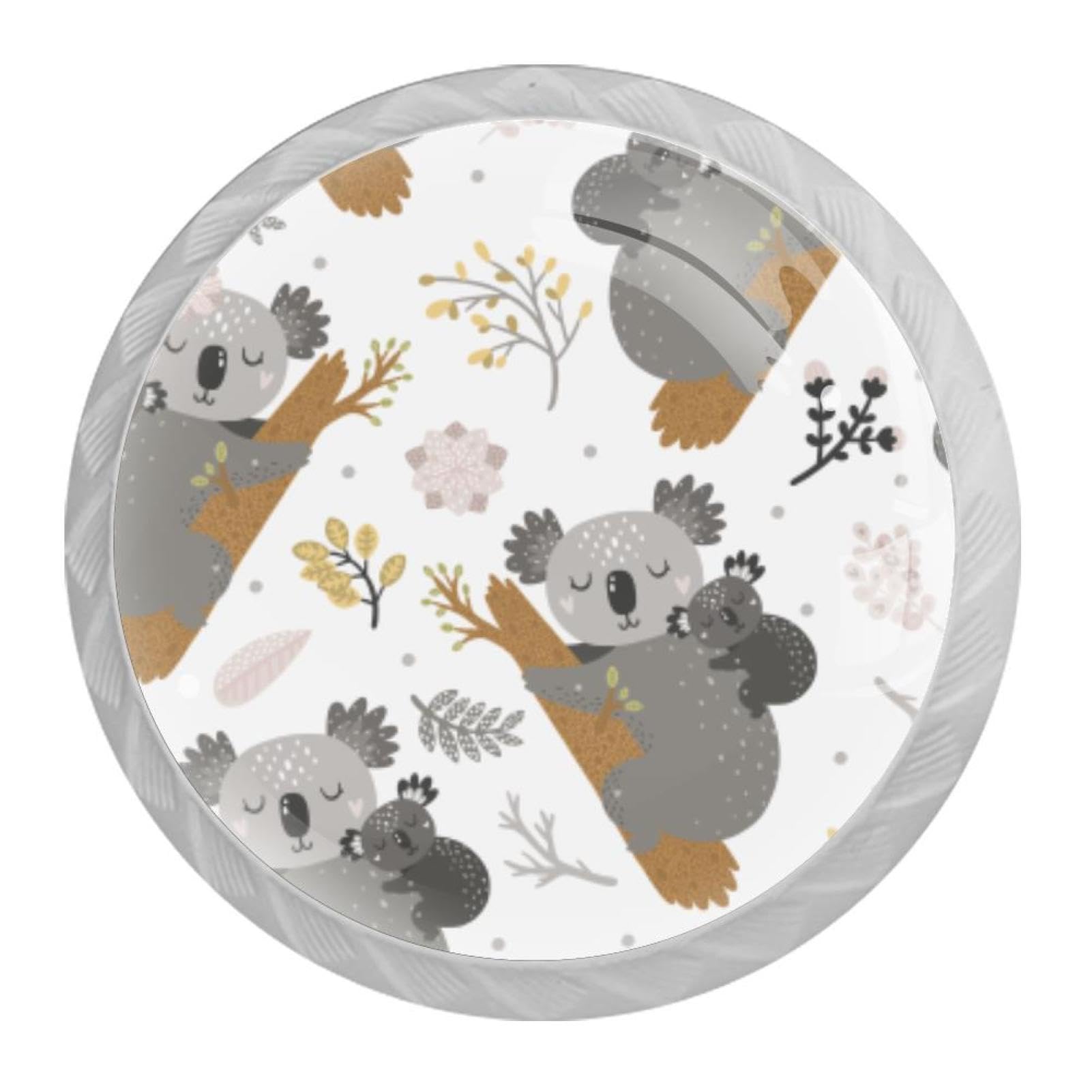 Tqmspg Multi08 4 Pieces Drawer Pulls Koala Floral Background Door Knobs Dresser Handles For Kitchen Wardrobe Cupboard Hardware Furniture