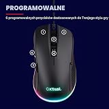 Trust Gaming GXT 922 Ybar Mysz do gier, 68% plastik z recyklingu, oświetlenie LED RGB, 6 programowalnych przycisków, zaawansowane oprogramowanie, 200-7200 dpi, USB Gamer Mouse for PC/Laptop – Black