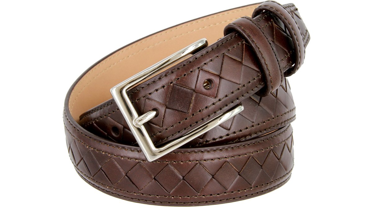 Diamond Pattern Genuine Leather Dress Belt 1 1/8