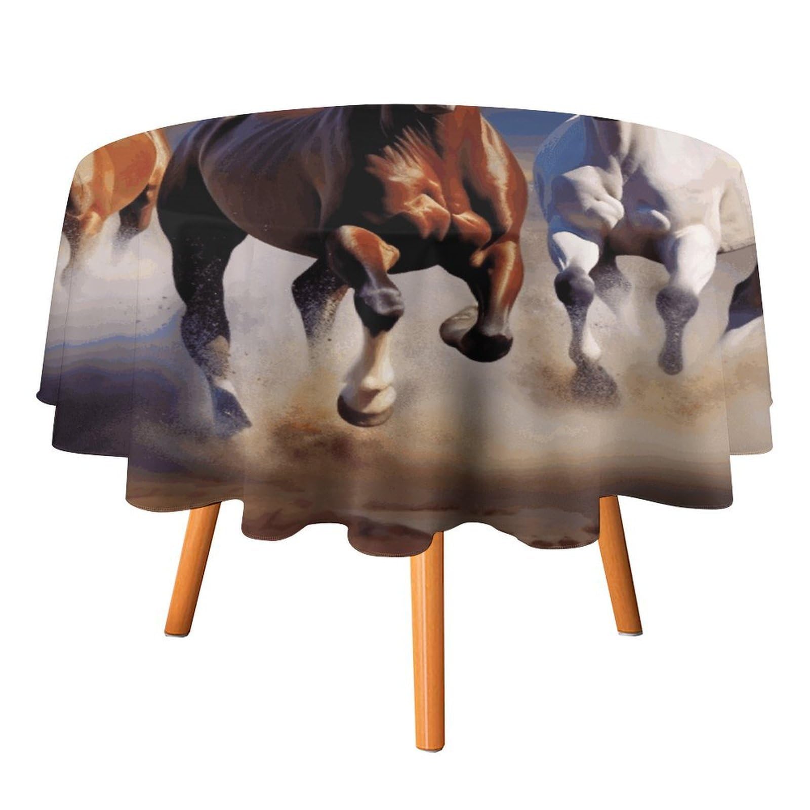 SMAZDFXX Running Horses Tablecloth 36x36in Round Table Cloth Durable Polyester, Washable Stain Resistant Table Cover for Indoor Outdoor (Picnic, Dining, Party)
