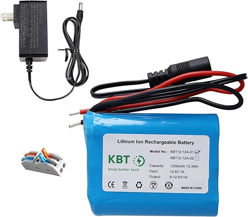KBT - Batería recargable de iones de litio de 12 V 1200 mAh, paquete de batería de repuesto de cable de cables desnudos con cargador de 12 V