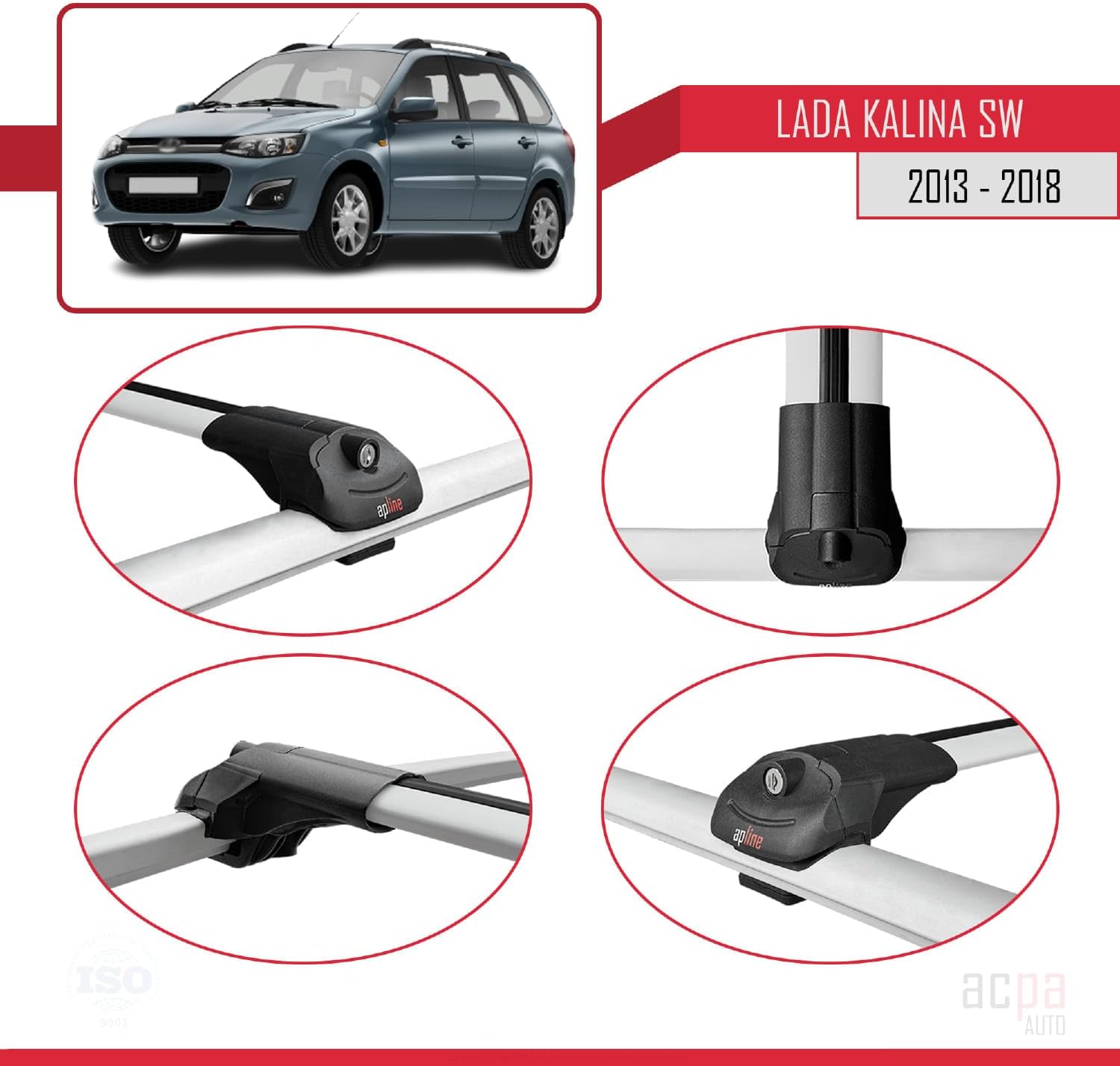 Compatible with Lada Kalina SW 2013-2018 Roof Rack ACE-1 Roof Rack Pack Carrier Grey