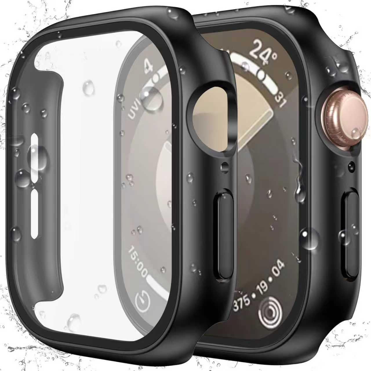 YIJDACASE 2 in 1 Waterproof Case for Apple Watch Screen Protector Series 7 8 9 45mm Accessories with Tempered Glass Film Protective & PC Bumper Cover
