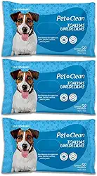 Kit 3 Toalhas Lenços Umedecidos Para Pet Cães e Gatos 50 unidades