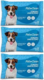 Kit 3 Toalhas Lenços Umedecidos Para Pet Cães e Gatos 50 unidades