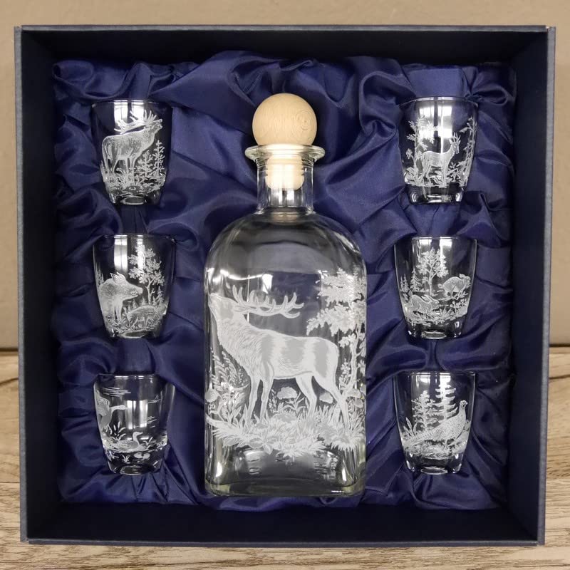 GTK - Geweihe & Trophäen KRUMHOLZ - Lot de 7 verres à liqueur avec carafe - Décoration de chasse - Dans un carton cadeau