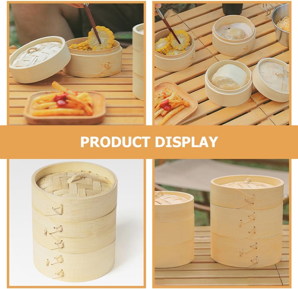 1 Set of Bamboo Steamer 3-Tier Meat Steamer Chinese Dim Sum Bamboo Food s Seafood Kitchen Mini Basket for Home Kitchen