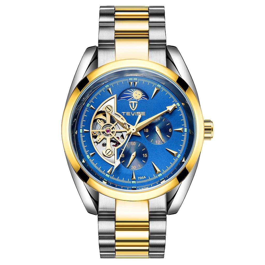 LOOM TREE TEVISE Automatic Mechanical Stainless Steel Skeleton Watch Gold and Blue (B09ZTSTC3P) Amazon Price History, Amazon Price Tracker