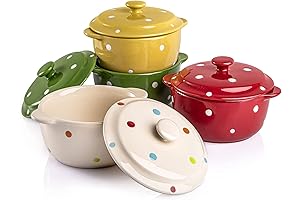 AVLA 4 Pack Porcelain Ramekins with Lids