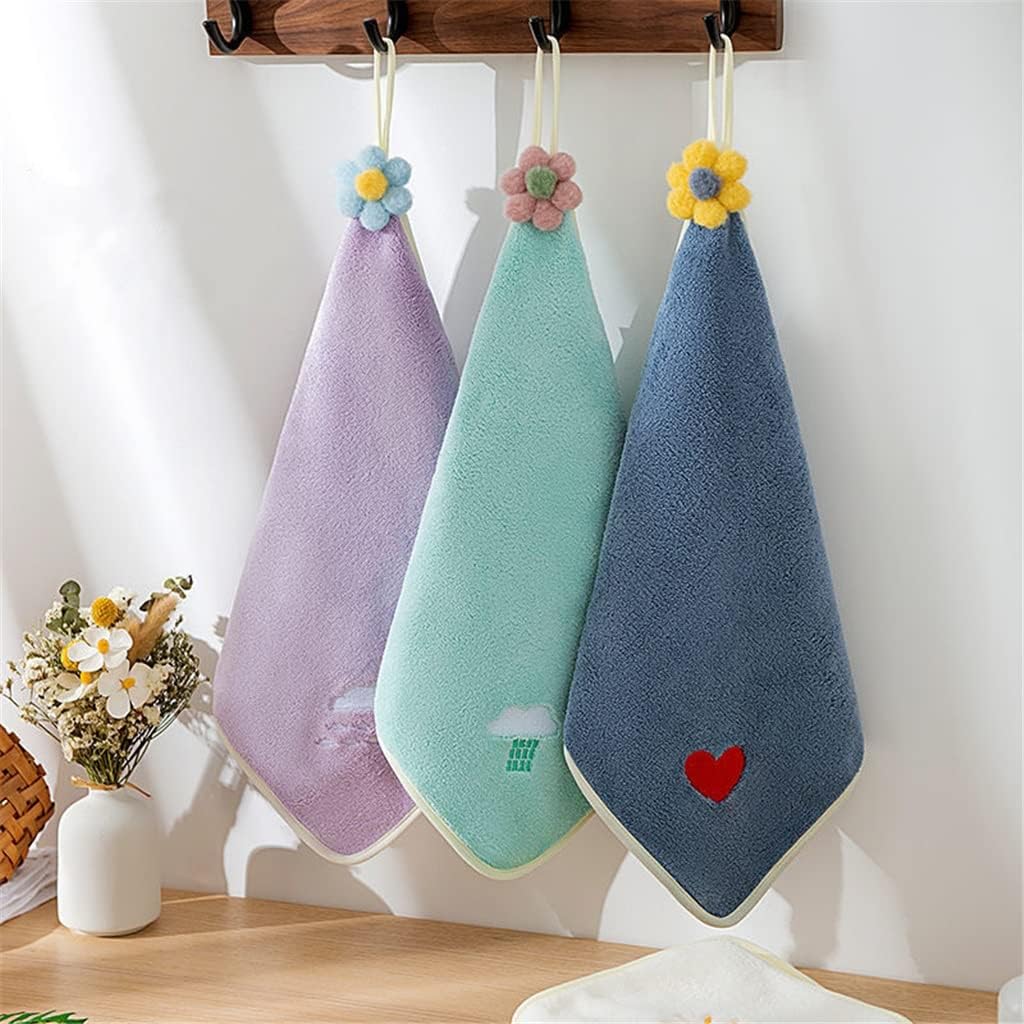Can Hang 3 Pieces of Coral Fleece Thickened Towel Cute Absorbent Hand Kitchen Rag Handkerchief