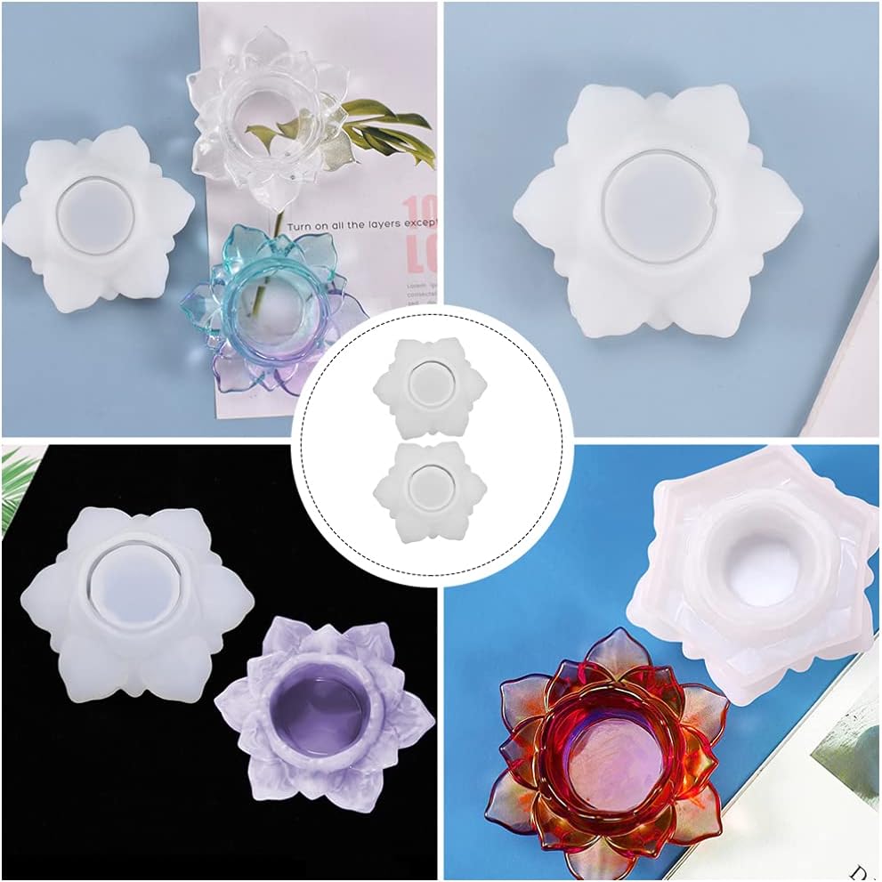 Uonlytech 2Pcs Lotus Silicone Mold for Candle Holder and Resin Crafts Flexible Lotus Flower Casting Mold 5.11X4.33X1.77In for Handmade Storage Boxes and Tealight Holders