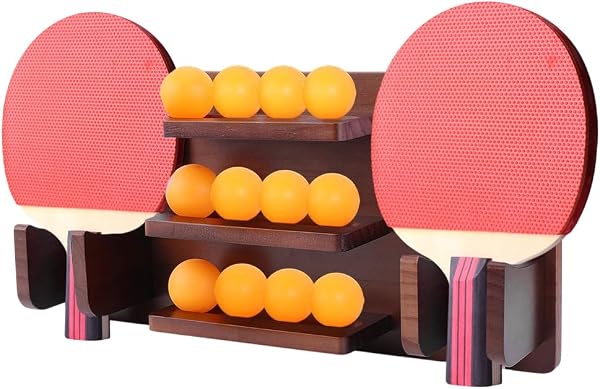 FINGERINSPIRE Soporte para raqueta de ping pong montado en la pared de 403 x 202 x 85 mm, madera de pino resistente, con kit de montaje, color marrón coco, ahorro de espacio - 1