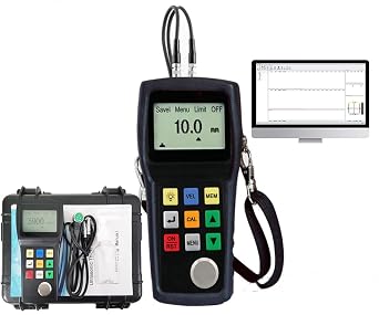 Ultrasonic Thickness Gauge Tester Meter Portable Ultrasonic Thickness Gauges Data Logger with 0.8-300mm 0.03 to 12 Measurement Range PT-08 Probe Pulse-Echo Mode 500 Thickness Values Stored