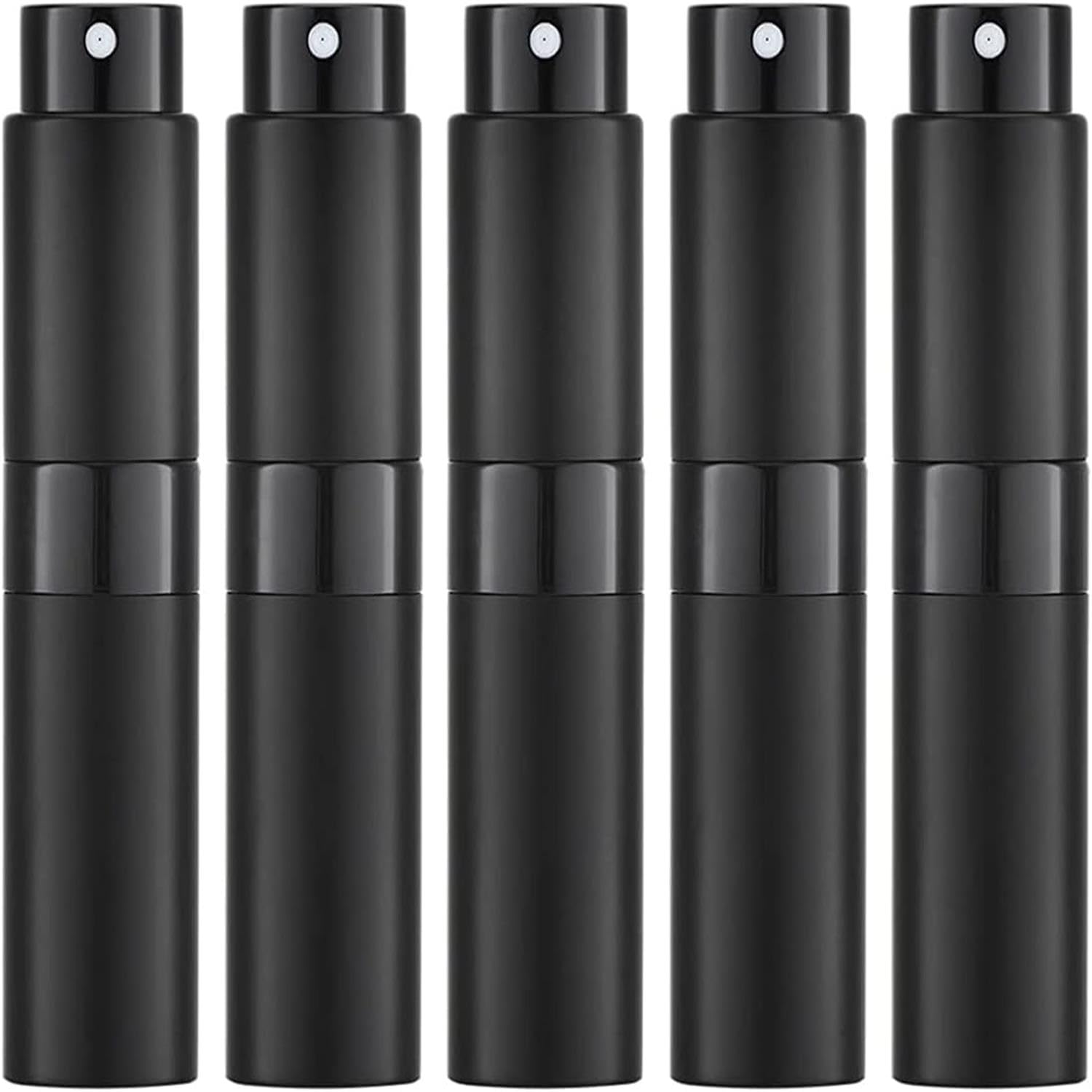 5 PCS Portable Mini Refillable Perfume Atomizer Bottle - Metal Spray Bottle, Scent Pump Case for Traveling, 8ml (Black)