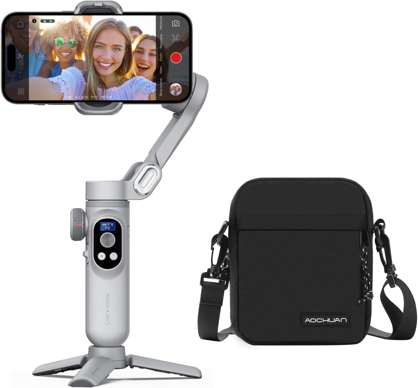 AOCHUAN 3-Axis Gimbal Stabilizer for Smartphone Smart X Pro Gray & B10 Storage Bag