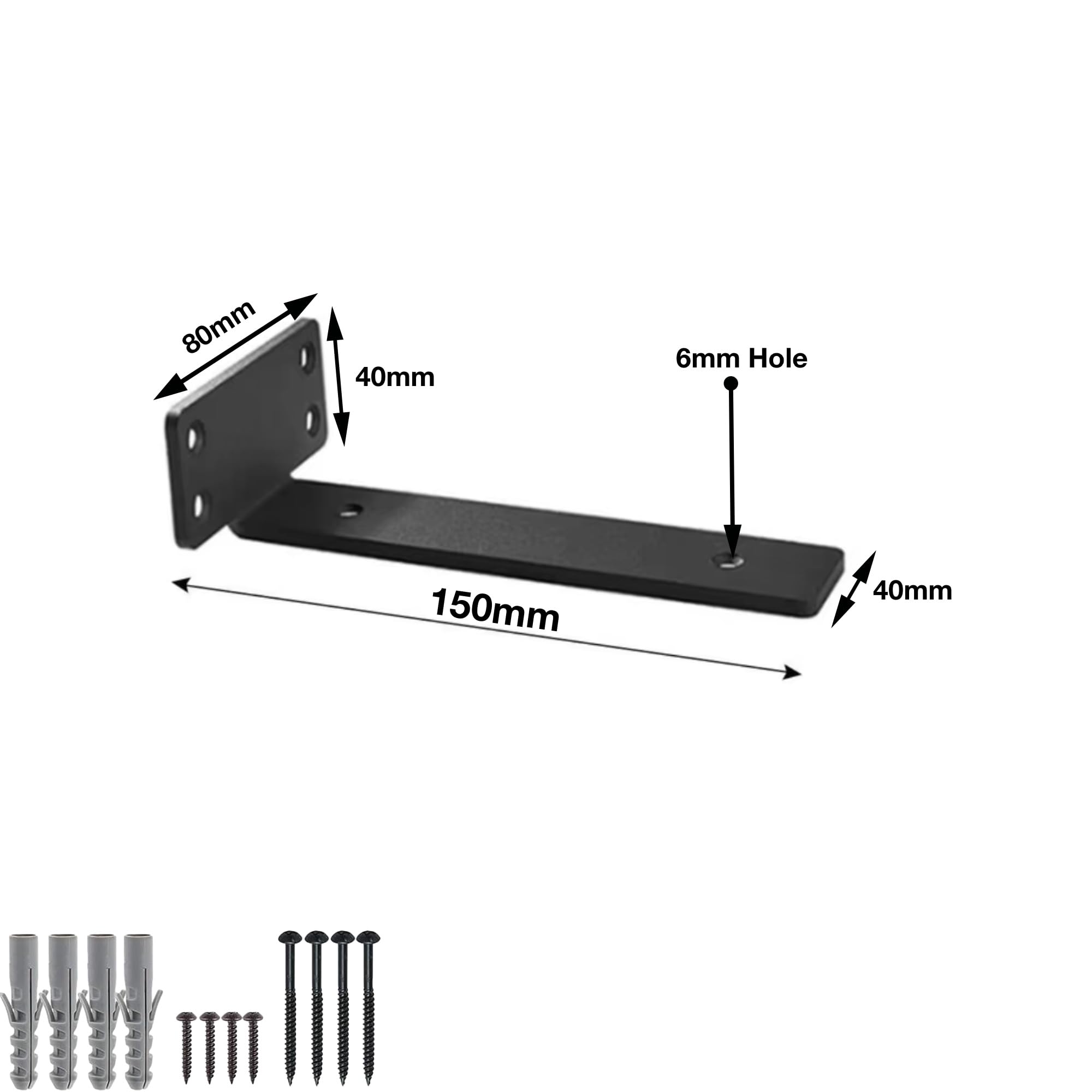 6 x Heavy Duty Scaffold Floating Shelf T Bracket Industrial Wall Support Black (Black 6 Pack, 15cm) - Image 3