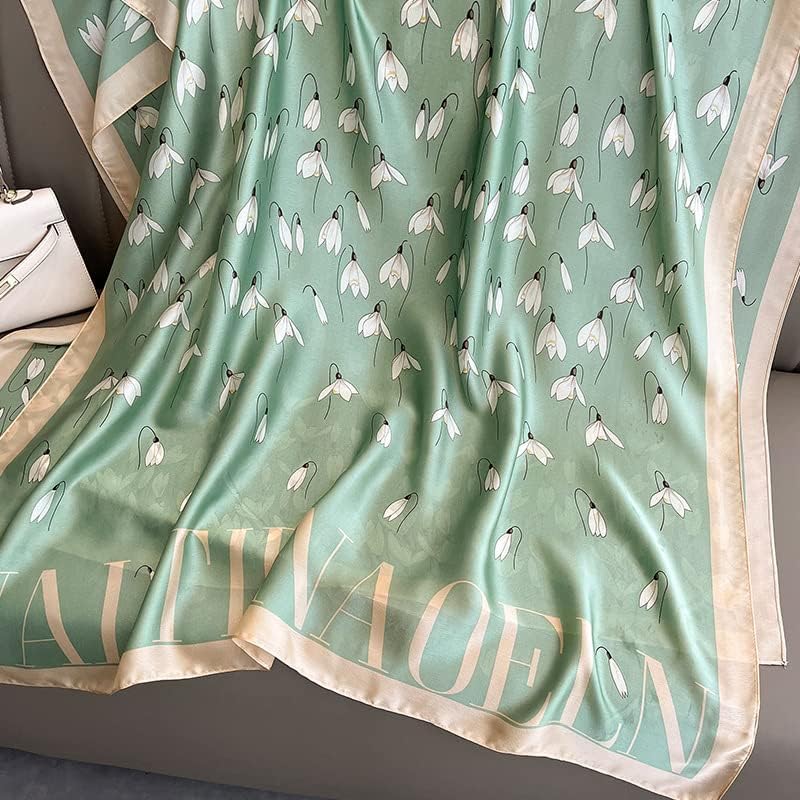 Silk Feeling Long Satin Scarf Fashion Beach Scarf Shawl Check Style Sunscreen Shawls Wraps-Lightweight Pattern - Image 4