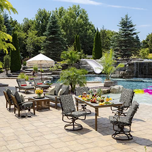 Image of Arden Patio Dining Outdoor Chair Cushions, 20x44, Rain-Proof Seat Pad, Fade-Resistant Outdoor Cushion Black Aurora Damask