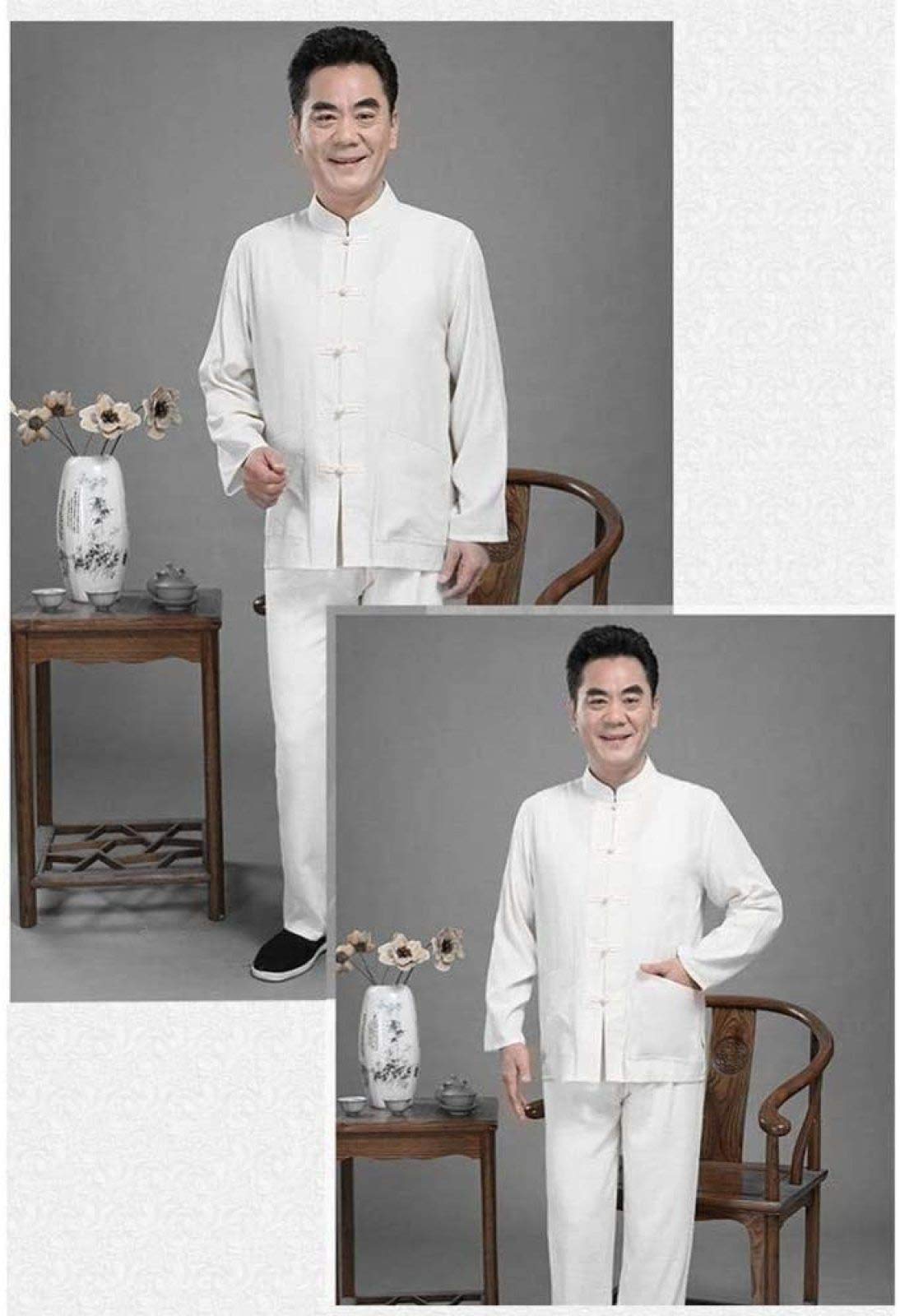 Tai Chi Uniform Men, Cotton Linen Tai Chi Set-dwa kawałki chiński tradycyjny strój tang sztuki walki koszule spodnie, biały-L