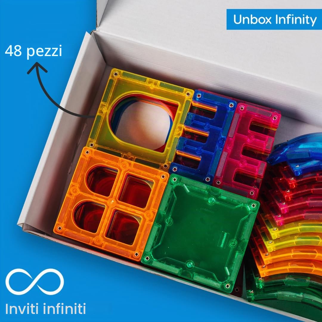 Magnetic Building Tiles, set di 48 pezzi architettonici educativi per ragazzi e bambini, attività creative e imparative, giochi per i più piccoli da 3 anni