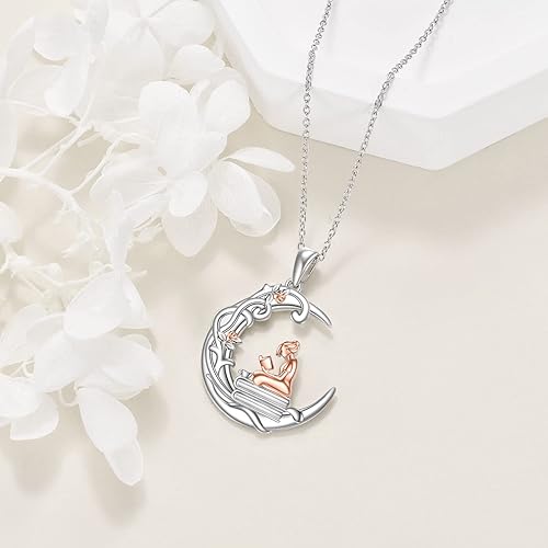Miniatura 3 de YFN Collar de plata de ley 925 para amantes de los libros, colgante de lectura para mujer, regalo de graduación, joyería para estudiantes, amigos,