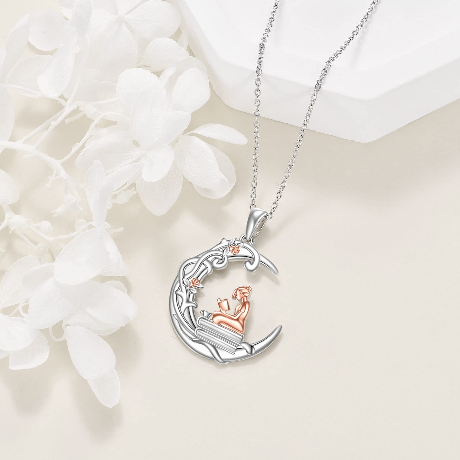 YFN Collana in argento sterling 925 amante dei libri lettura ragazza ciondolo laurea regalo gioielli per donne ragazze, Argento sterling, stile 4