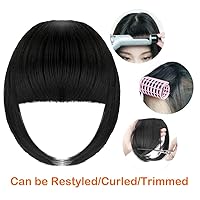Vista 6 de Extensiones de cabello con clip, de fleco francés, natural, con flequillo, lacio, con flecos, con sienes para mujer, uso diario, color marrón medio