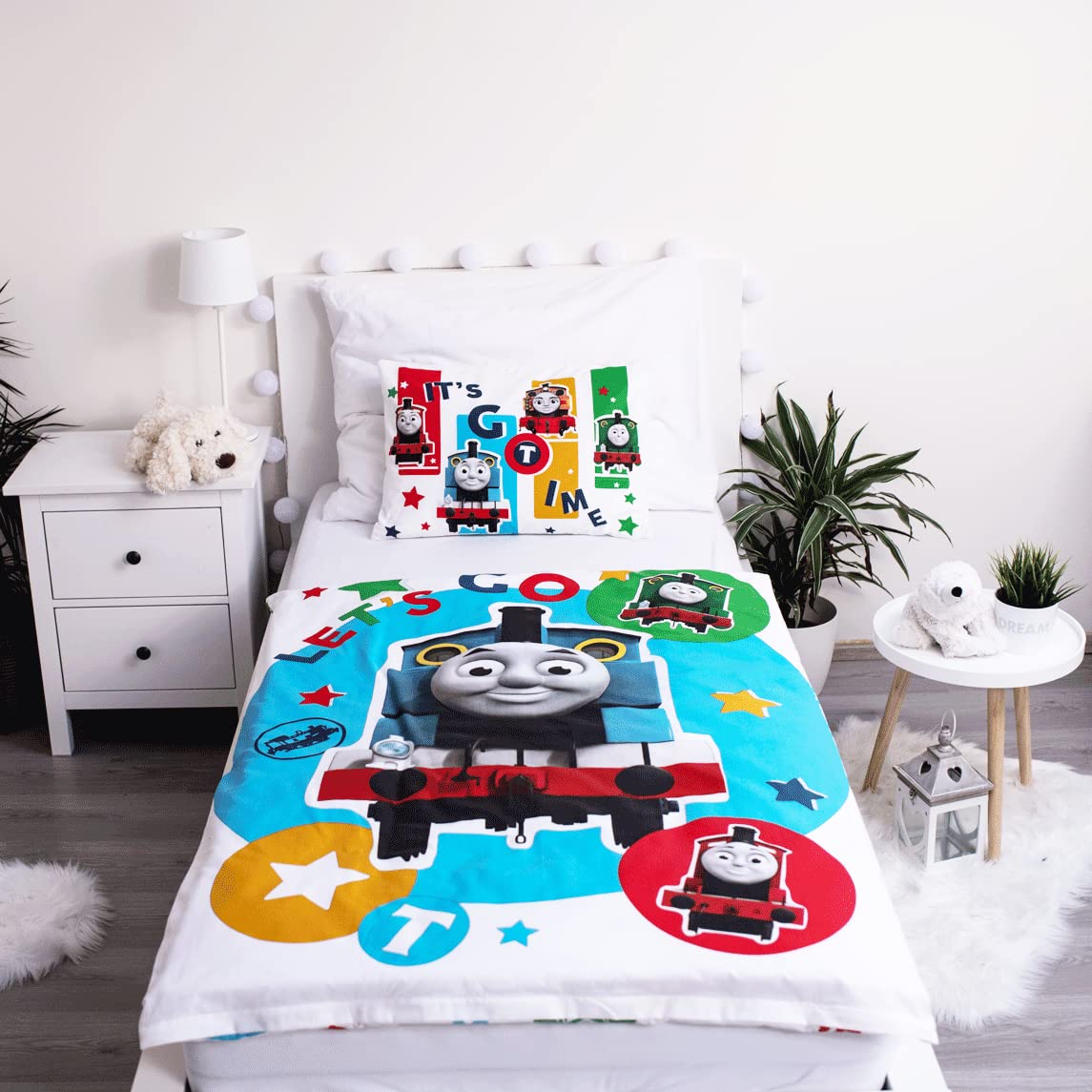 Thomas The Tank - Set copripiumino e cuscino per lettino per bambini, 100% cotone