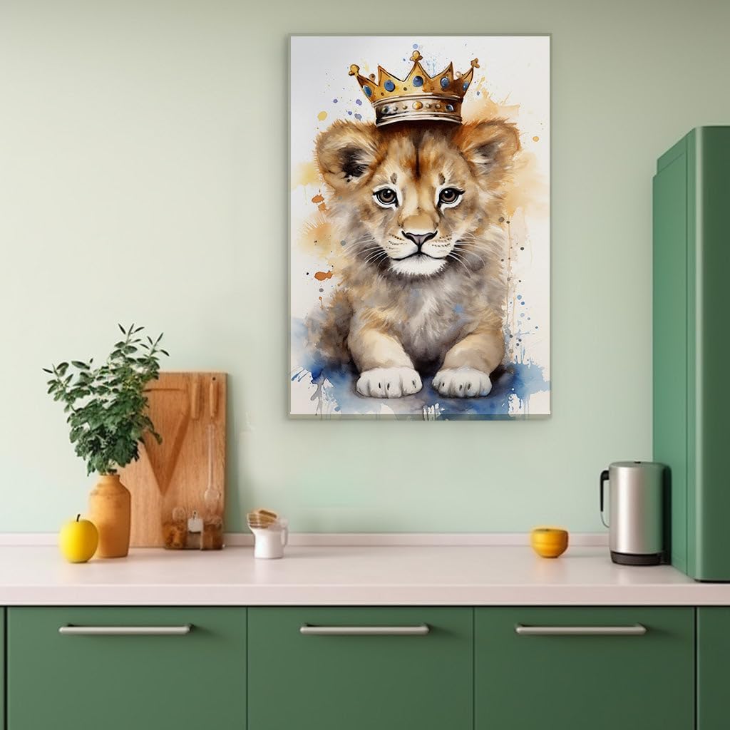 Canvas for Living room. Majestic Cub Royalty: An Artistic Ode to the Jungle's Heir, 27 x 18 inch Canvas Wall Art - Modern Home Decor - 69x46 cm (27x18 inch)