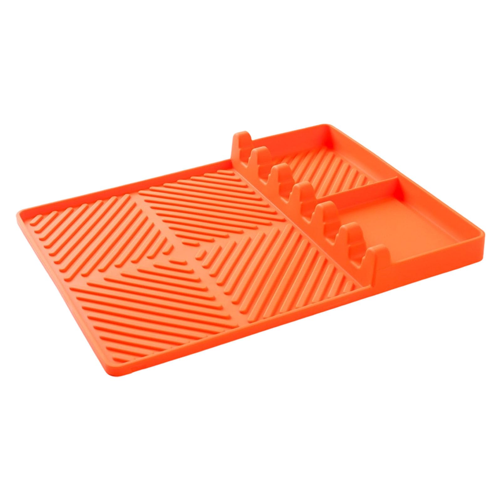 Silicone BBQ Drip Mat with Ridged Design, Tool Rest Slots and Corner Tray for Grill Side Shelf Organization and Prep Silicone Barbecue Drip Mat Grill Side Shelf Organizer Utensil Rest Grease Draining