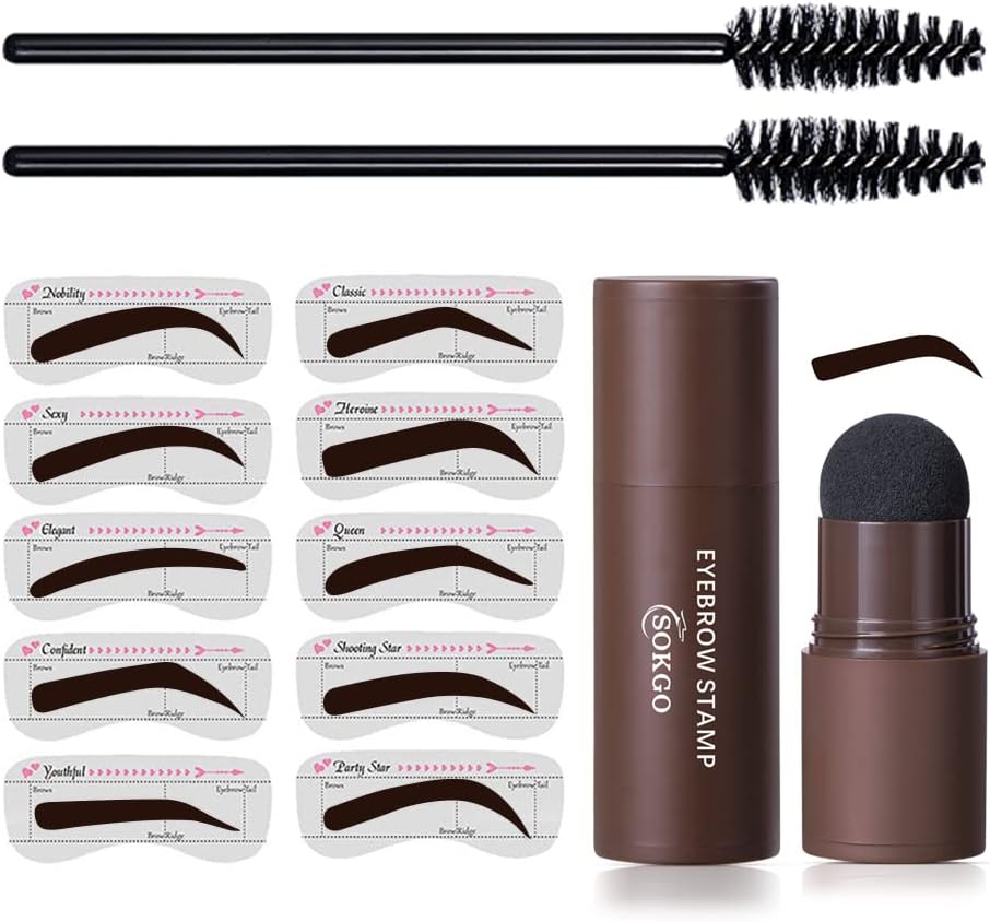 Eyebrow Stamp, One Step Eyebrow Stamp Shaping Kit, Professional Eyebrow Stamp Stencil Kit, Long Lasting Eyebrow Makeup Eyebrow Tools Powder Kit for Women… (Dark brown)