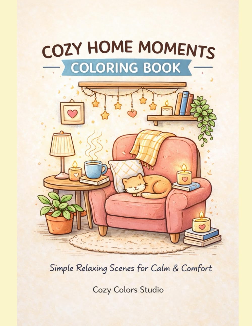 Cozy Home Moments Coloring Book: Simple Relaxing Scenes for Calm, Comfort & Stress Relief (Cozy Colors Studio Coloring Books)