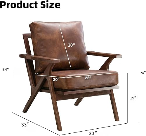 Miniatura 2 de INZOY Silla decorativa moderna Mid-Century con marco de madera, silla de sala de estar de piel sintética y sillón acolchado suave y grueso para sala