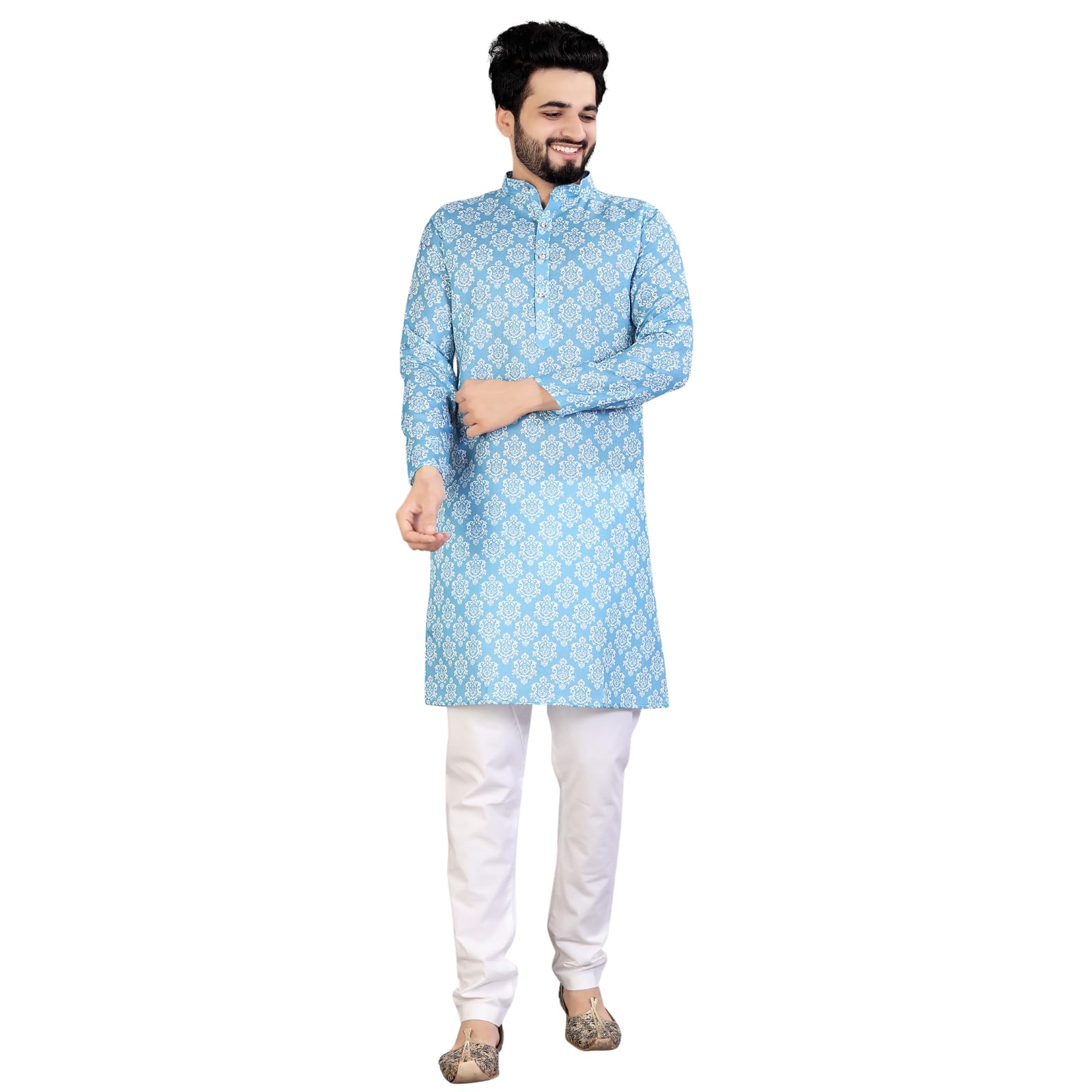 Men’s Cotton Blend Printed Kurta – Premium Mill Print, Full Sleeve, Mandarin Collar, Knee Length-picture-28