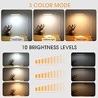 Vista 2 de Lámpara de escritorio LED con abrazadera, luces de clip para oficina en casa, 3 modos, 10 brillo, cuello de cisne flexible largo, metal, brazo